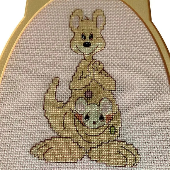 Precious Moments Vintage Cross Stitch Kangaroo Pockets Framed 14X10 Hand Crafted - Picture 4 of 10